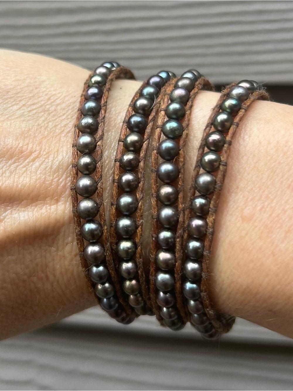 Chan Luu Iridescent Black Peacock Pearl Wrap Bracelet